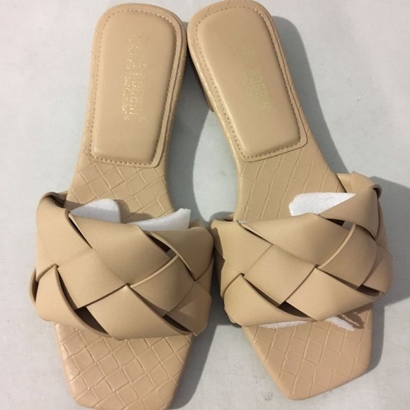 NWT CAPE ROBBIN DEJA‎ WOVEN SLIP-ON FLATS MULES SLIDE SANDALS NUDE 5.5, 6 - Picture 9 of 15
